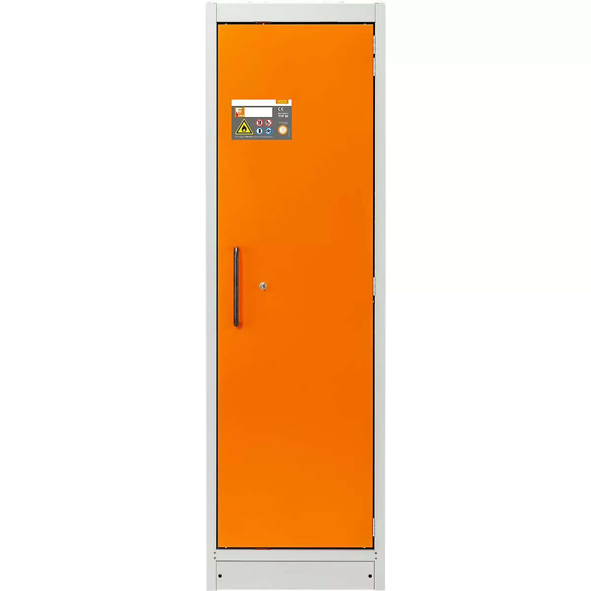 Cemo veiligheidskast type 90 PROline 6/20, zelfsluitende deuren, rechts scharnier, B 600 x D 600 x H 1950 mm, 33 liter, grijs/oranje