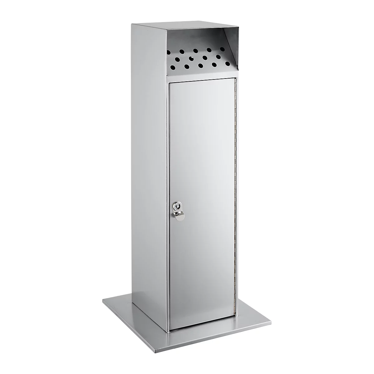Cendrier, capacité 23 l, verrouillable, 1 clé incluse, L 380 x P 380 x H 880 mm, acier inoxydable
