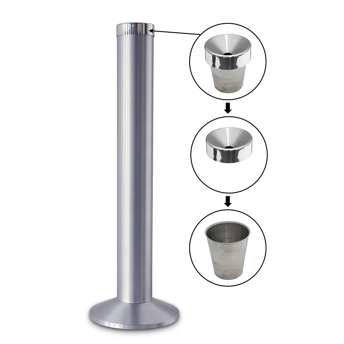 Cendrier « colonne », aluminium, Ø 300 x H 780 mm, brossé