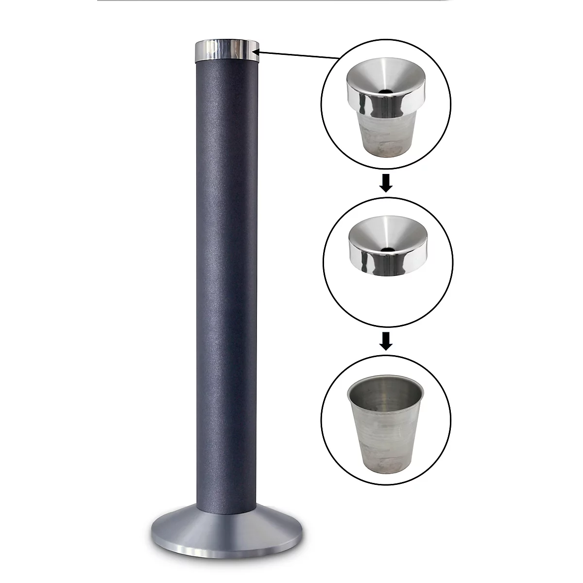 Cendrier « colonne », aluminium, Ø 300 x H 780 mm, gris pierre de lune