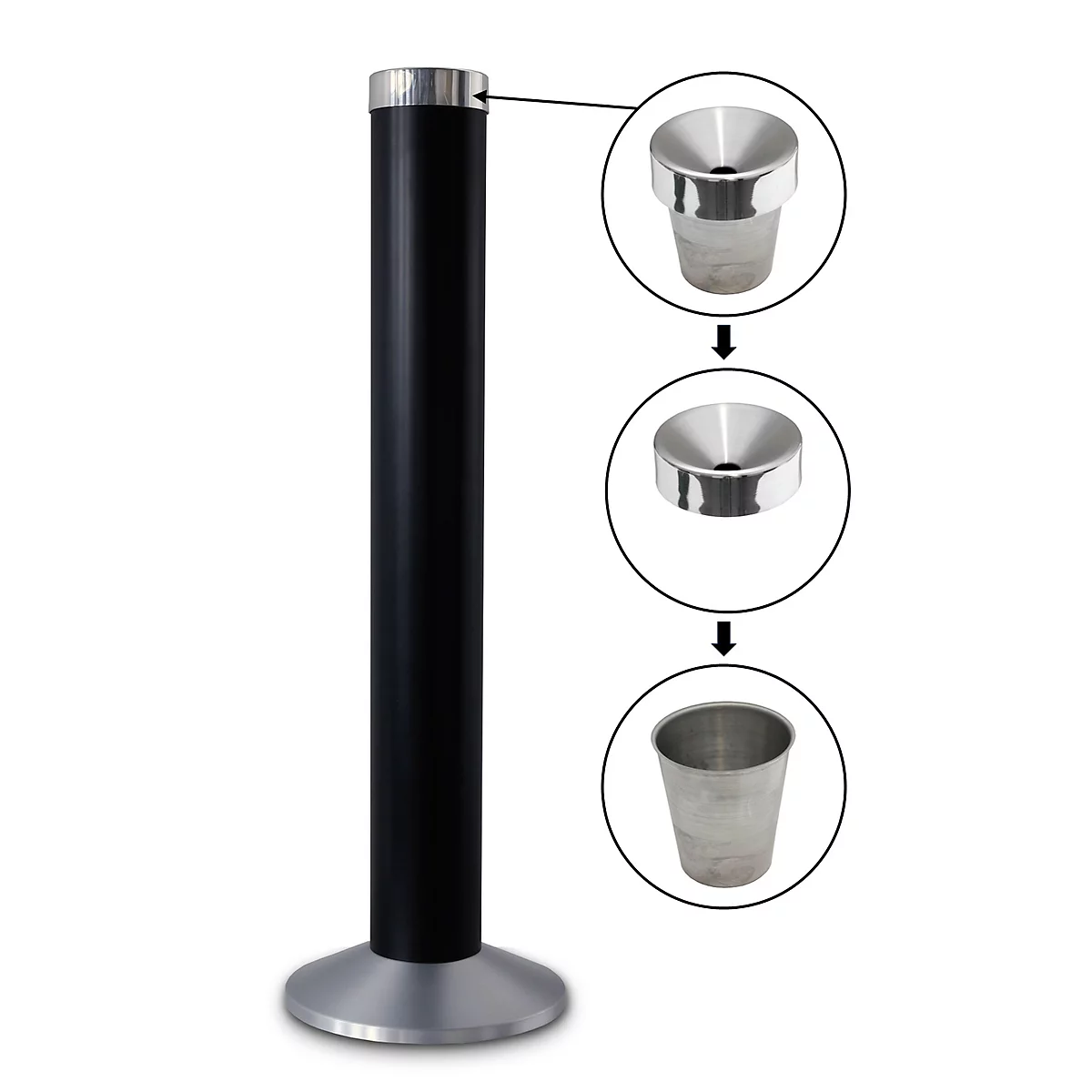 Cendrier « colonne », aluminium, Ø 300 x H 780 mm, noir