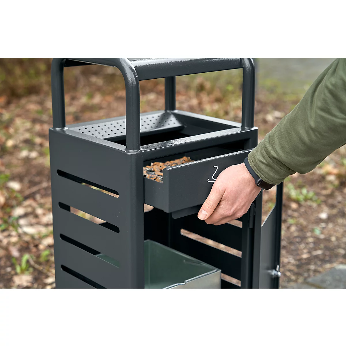 Cendrier/poubelle combinés pour intérieur et extérieur, L 330 x P 280 x H 880 mm