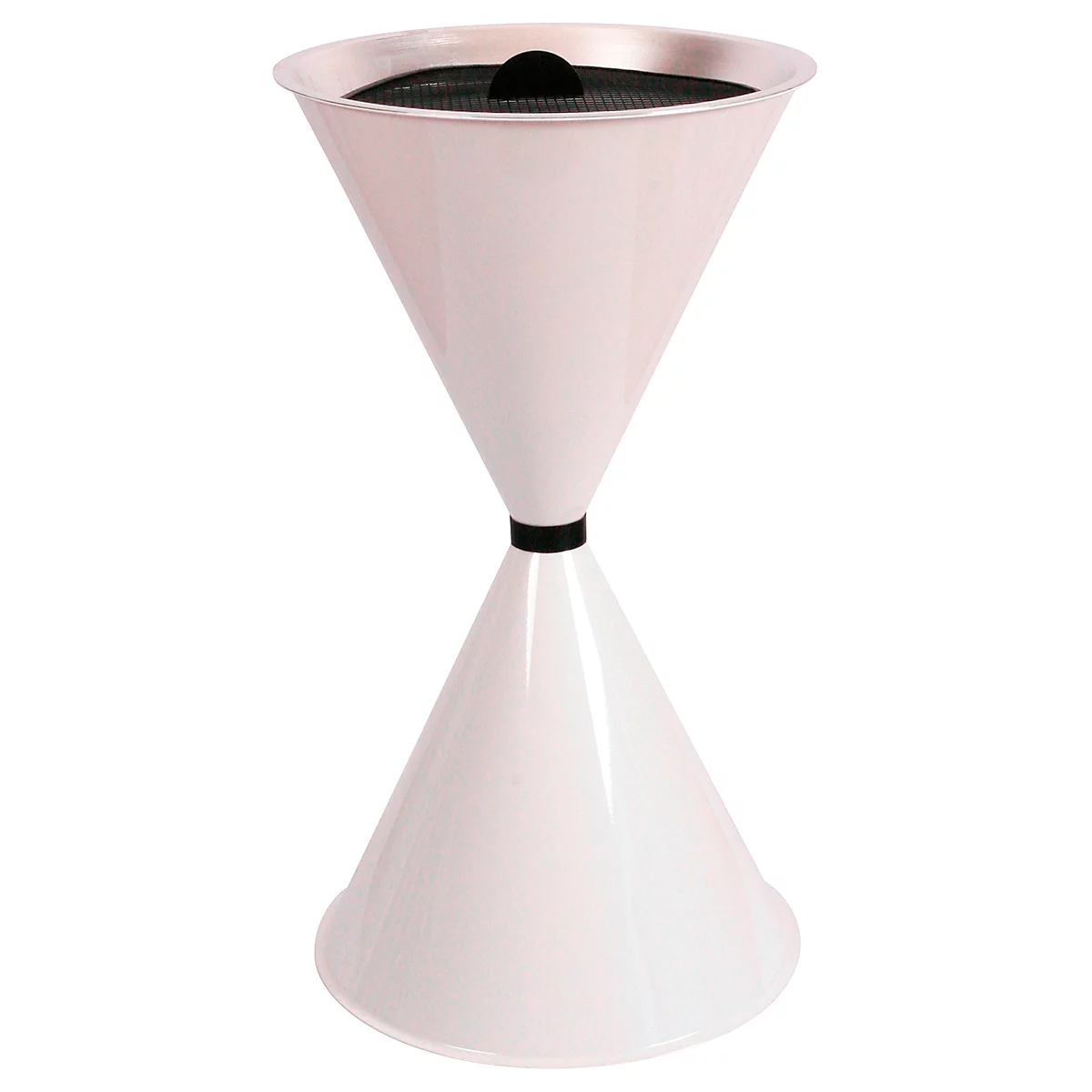 Cendrier sur pied conique Diabola ECO, plateau en aluminium, H 710 mm, ø 400 mm, blanc, sable de quartz