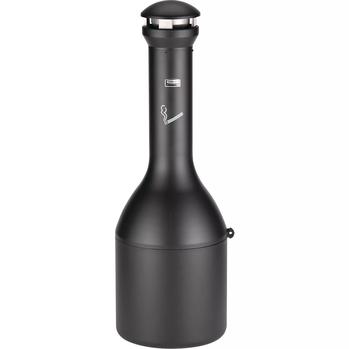 Cendrier sur pied INFINITY™, zone d'élimination des déchets à 360 degrés, avec plaque d'éjection, 330 x 990 mm, inox, noir