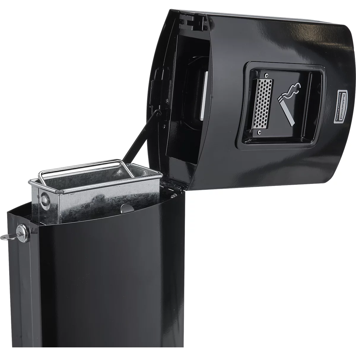 Cendrier sur pied Metropolitan Rubbermaid, aluminium, bac intérieur de 6 L, pour l'extérieur, noir