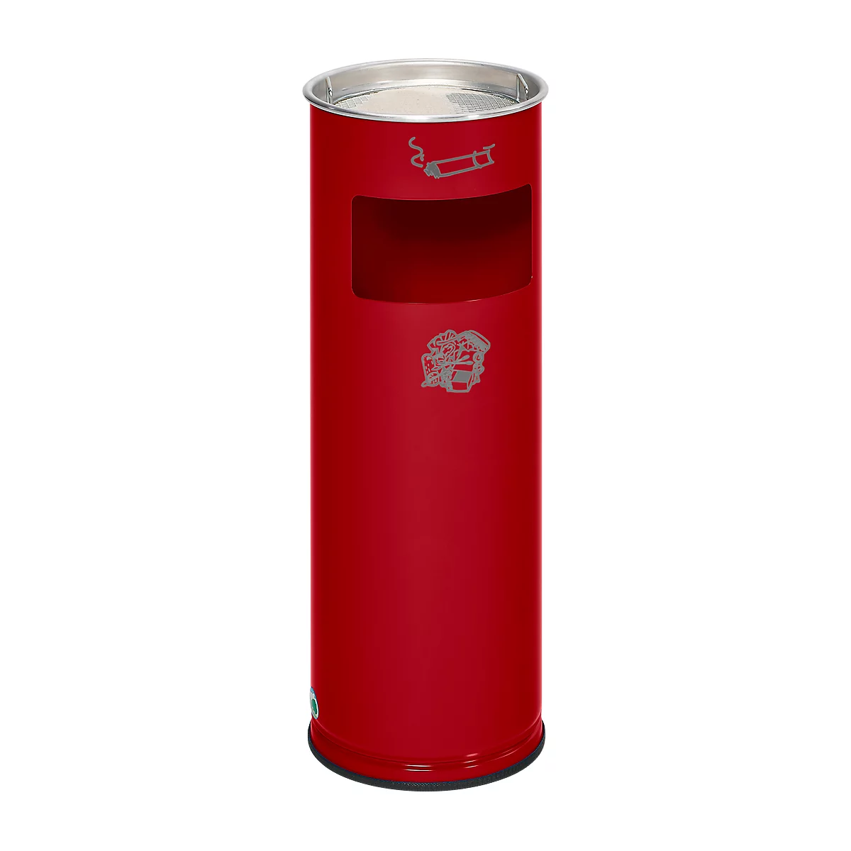 Cenicero combinado VAR, redondo, 16 l, para uso en interiores y exteriores, con tamiz y protección de bordes, Ø 230 x H 660 mm, chapa de acero, rojo