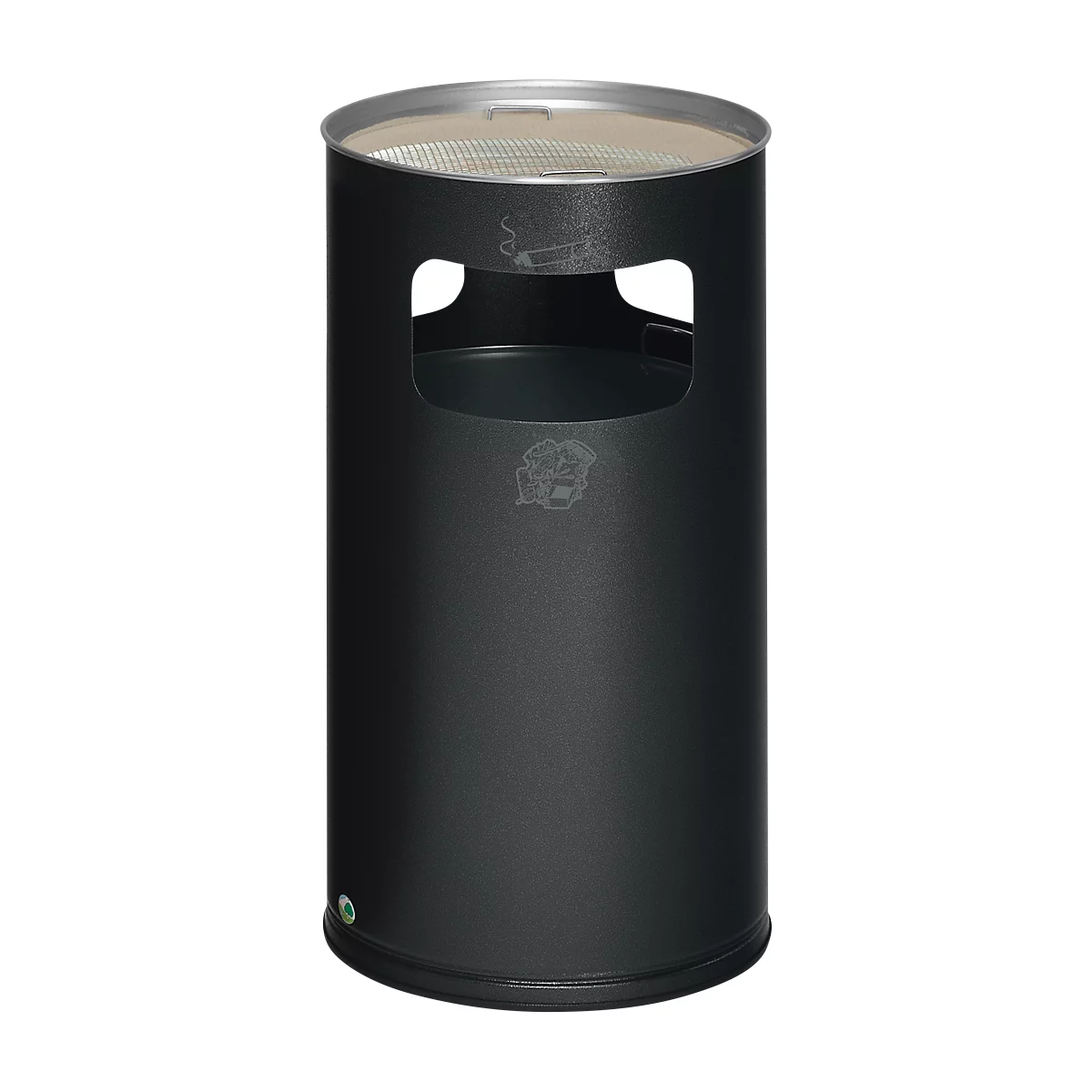 Cenicero combinado VAR, redondo, 69 l, para uso en interiores y exteriores, con tamiz y protección de bordes, Ø 420 x H 750 mm, chapa de acero, plata envejecida