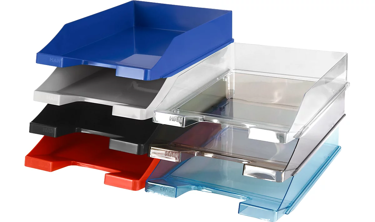 Cesta archivadora HAN Classic, para formato A4/C4, con campo de etiquetado, apilable, An 255 x Pr 348 x Al 65 mm, plástico, transparente, 6 piezas