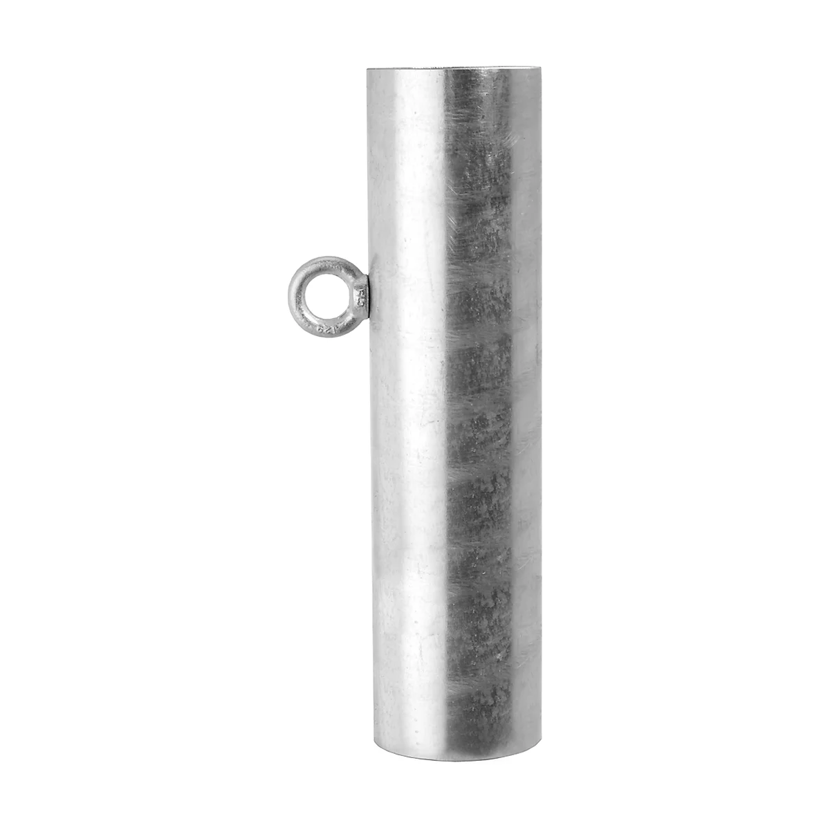 Cylindrical metal part with eyelet.
