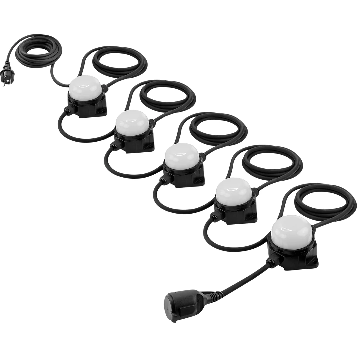 Chaîne de lampes de travail LED Ansmann Light-Cord LC6000AC, 5 unités de 10 W chacune, 6000 lm, 6500 K, prise AC, crochets de suspension/trous de montage, longueur 14 m