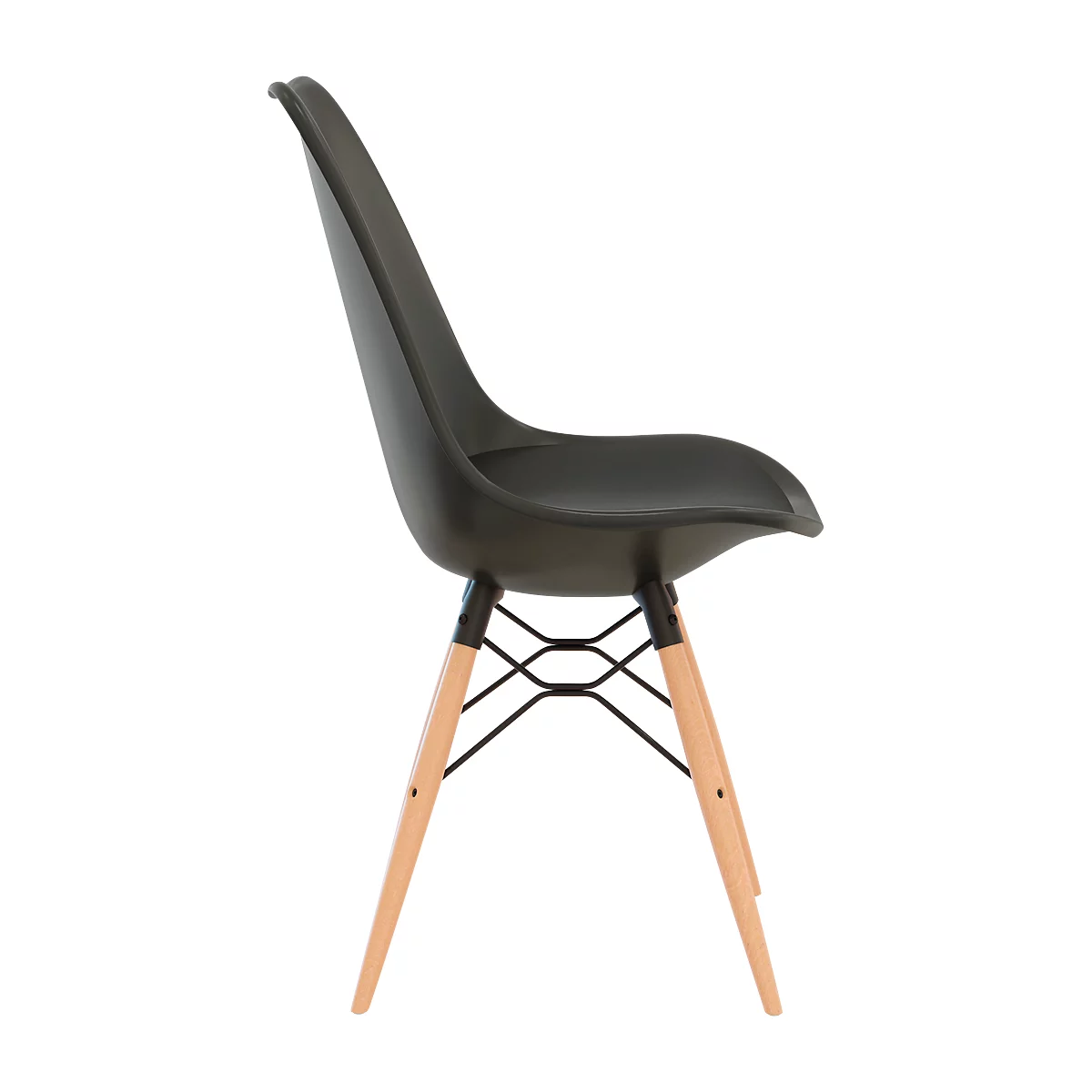 Chaise à coque en DOGEWOOD, plastique, avec pieds en bois, coussin d'assise. noir