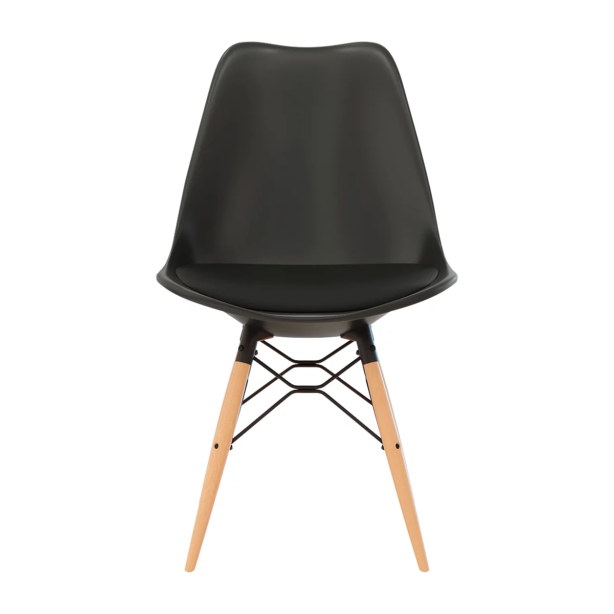 Chaise à coque en DOGEWOOD, plastique, avec pieds en bois, coussin d'assise. noir