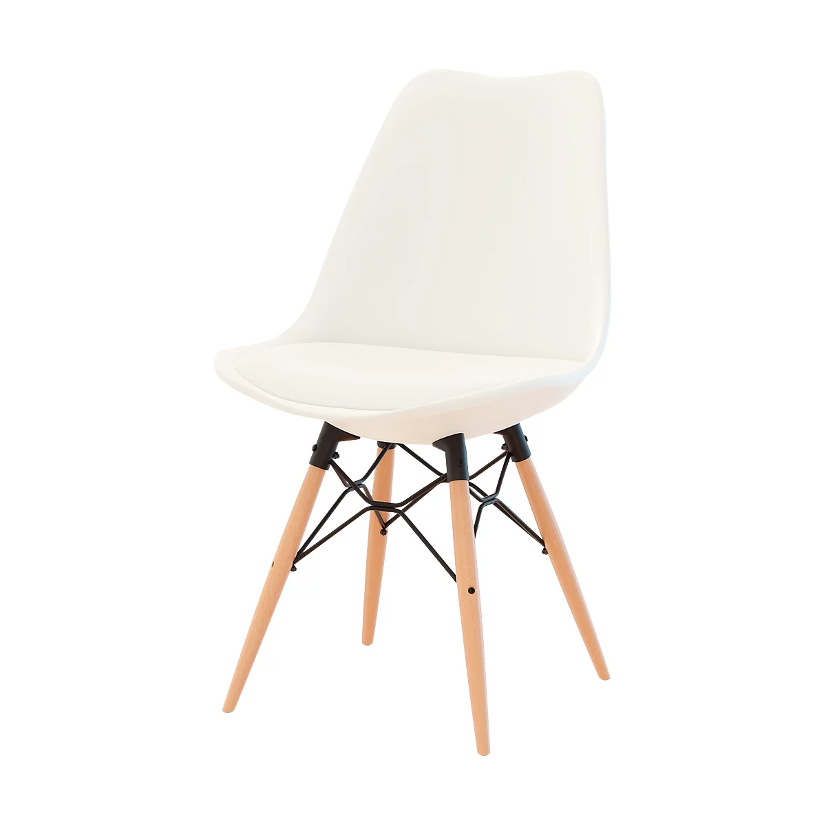 Chaise coque DOGEWOOD - plastique- pieds en bois - coussin d'assise - blanc
