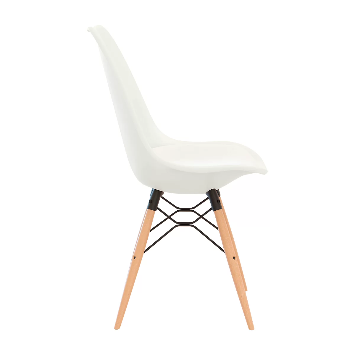 Chaise coque DOGEWOOD - plastique- pieds en bois - coussin d'assise - blanc