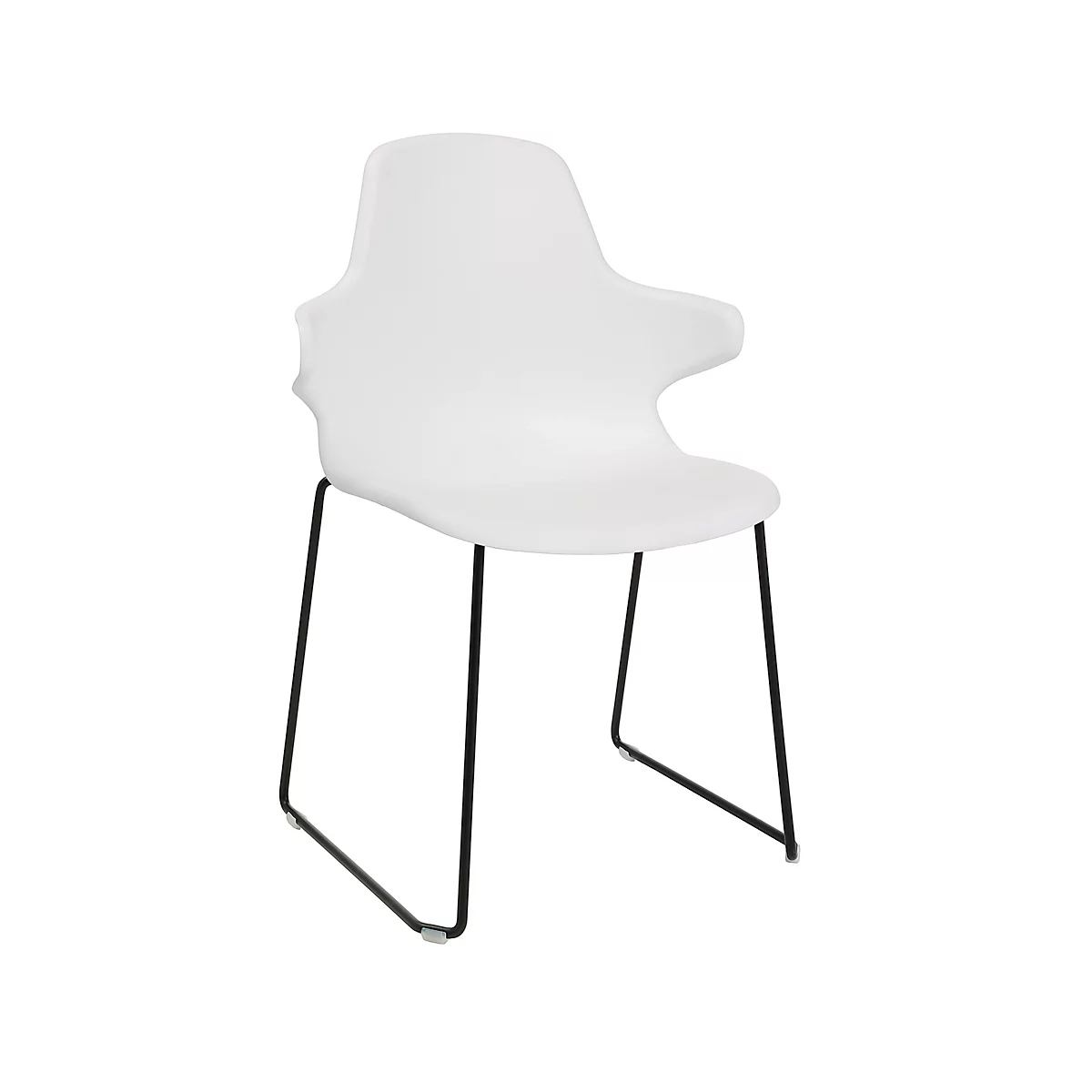 Chaise coque Topstar T2020, base traîneau, coque d'assise ergonomique, empilable jusqu'à 4 pièces, hauteur d'assise 450 mm, jeu de 2, avec accoudoirs, blanc/noir