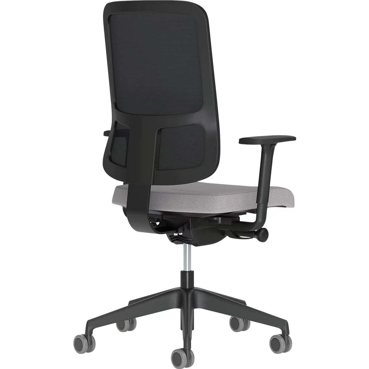 Chaise de bureau NowyStyl UTILA, avec accoudoirs, mécanisme synchrone, siège multicouche, hauteur/profondeur d'assise réglables, dossier avec revêtement résille, noir/gris