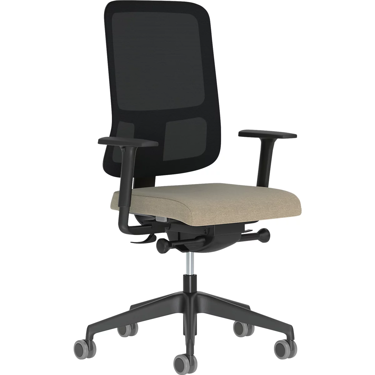 Chaise de bureau NowyStyl UTILA, avec accoudoirs, mécanisme synchrone, siège multicouche, hauteur/profondeur d'assise réglables, dossier avec revêtement résille, noir/marron
