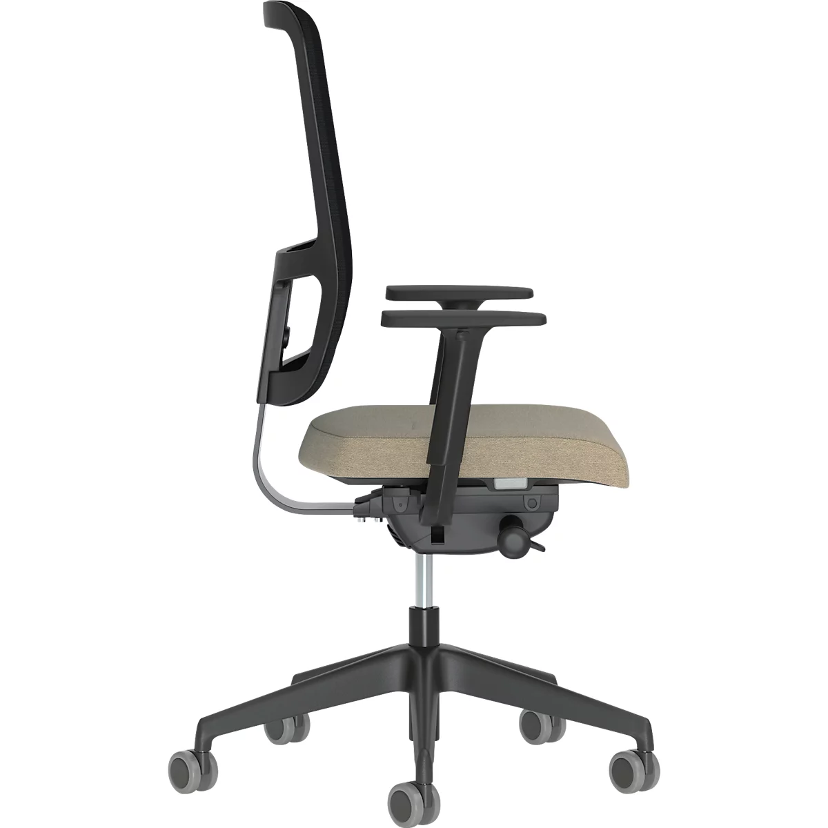 Chaise de bureau NowyStyl UTILA, avec accoudoirs, mécanisme synchrone, siège multicouche, hauteur/profondeur d'assise réglables, dossier avec revêtement résille, noir/marron