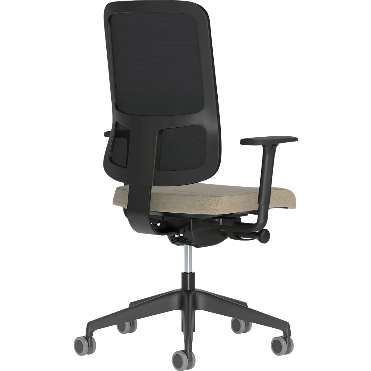 Chaise de bureau NowyStyl UTILA, avec accoudoirs, mécanisme synchrone, siège multicouche, hauteur/profondeur d'assise réglables, dossier avec revêtement résille, noir/marron