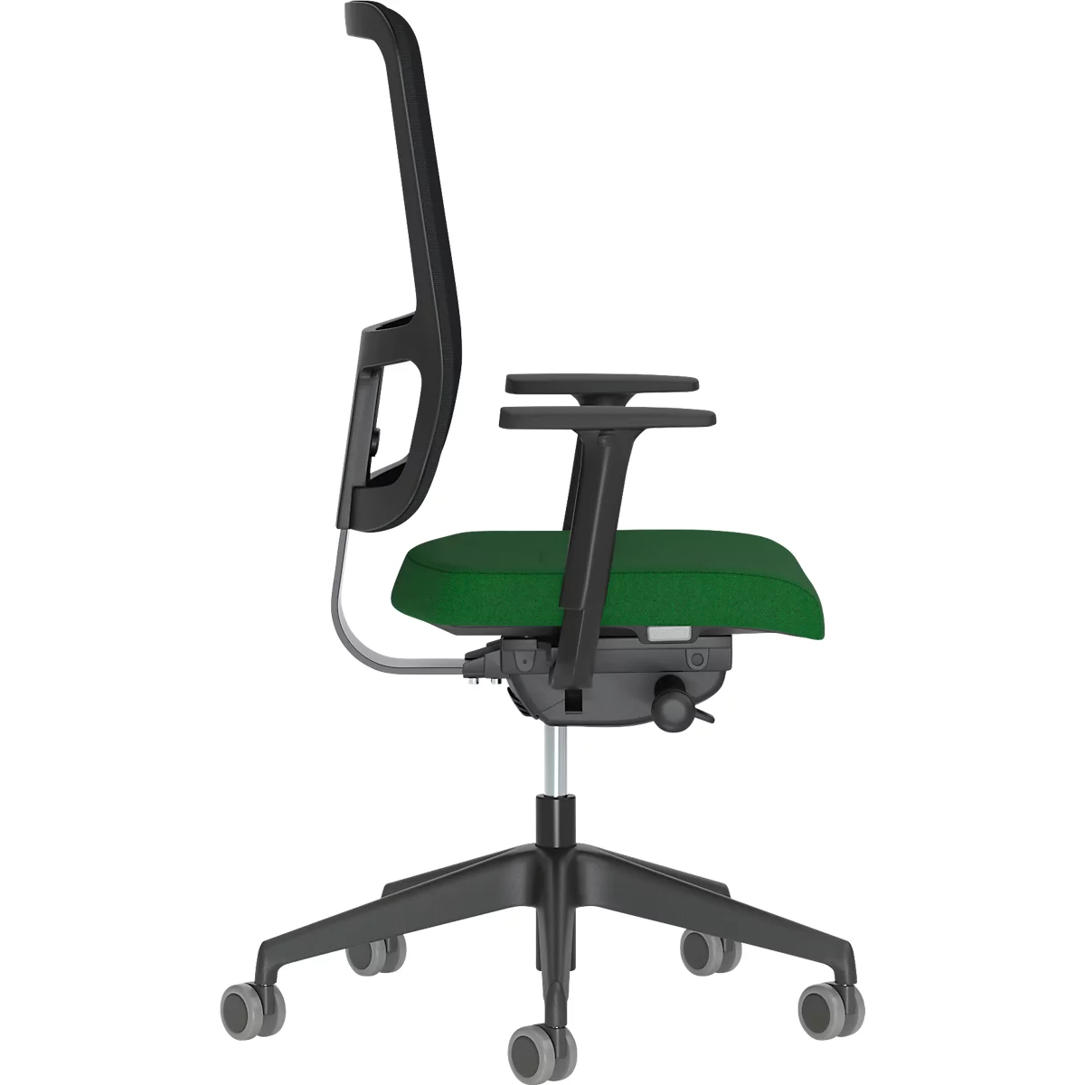 Chaise de bureau NowyStyl UTILA, avec accoudoirs, mécanisme synchrone, siège multicouche, hauteur/profondeur d'assise réglables, dossier avec revêtement résille, noir/vert
