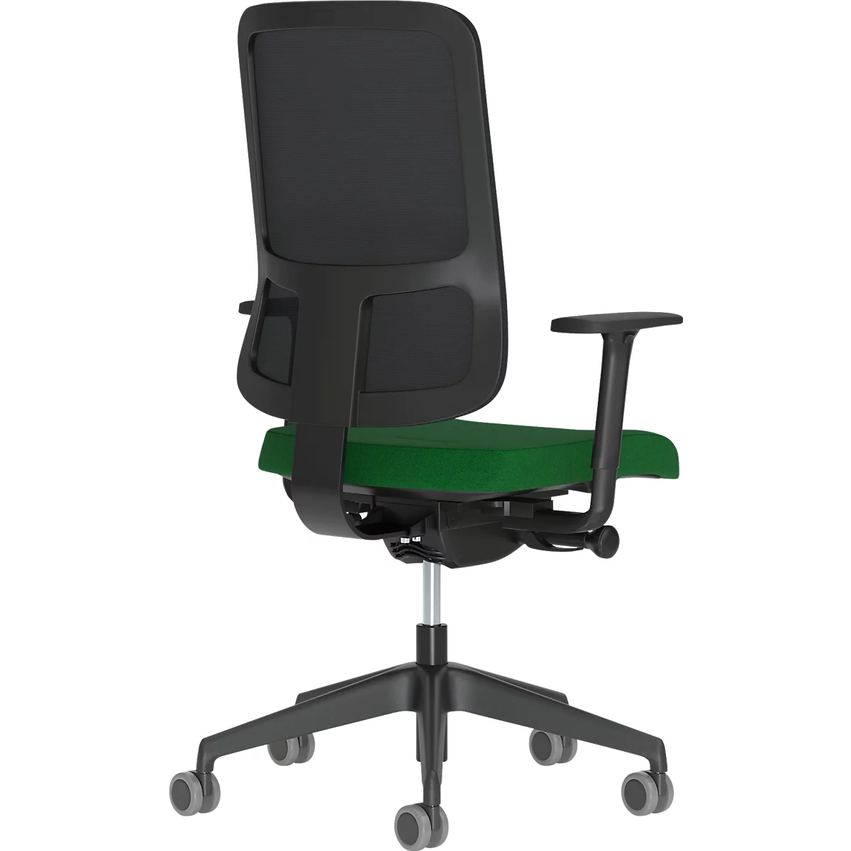 Chaise de bureau NowyStyl UTILA, avec accoudoirs, mécanisme synchrone, siège multicouche, hauteur/profondeur d'assise réglables, dossier avec revêtement résille, noir/vert