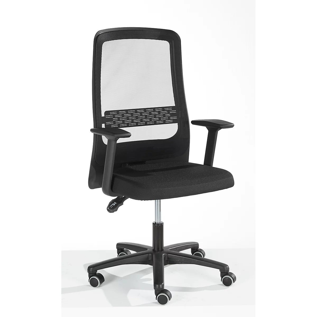 Chaise de bureau Prosedia ECCON plus-3, contact permanent, sans accoudoirs, dossier en maille, avec soutien lombaire, assise plate, noir/blanc