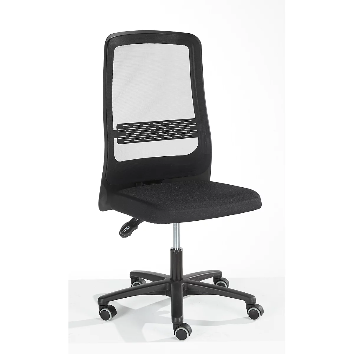 Chaise de bureau Prosedia ECCON plus-3, contact permanent, sans accoudoirs, dossier en maille, avec soutien lombaire, assise plate, noir/blanc