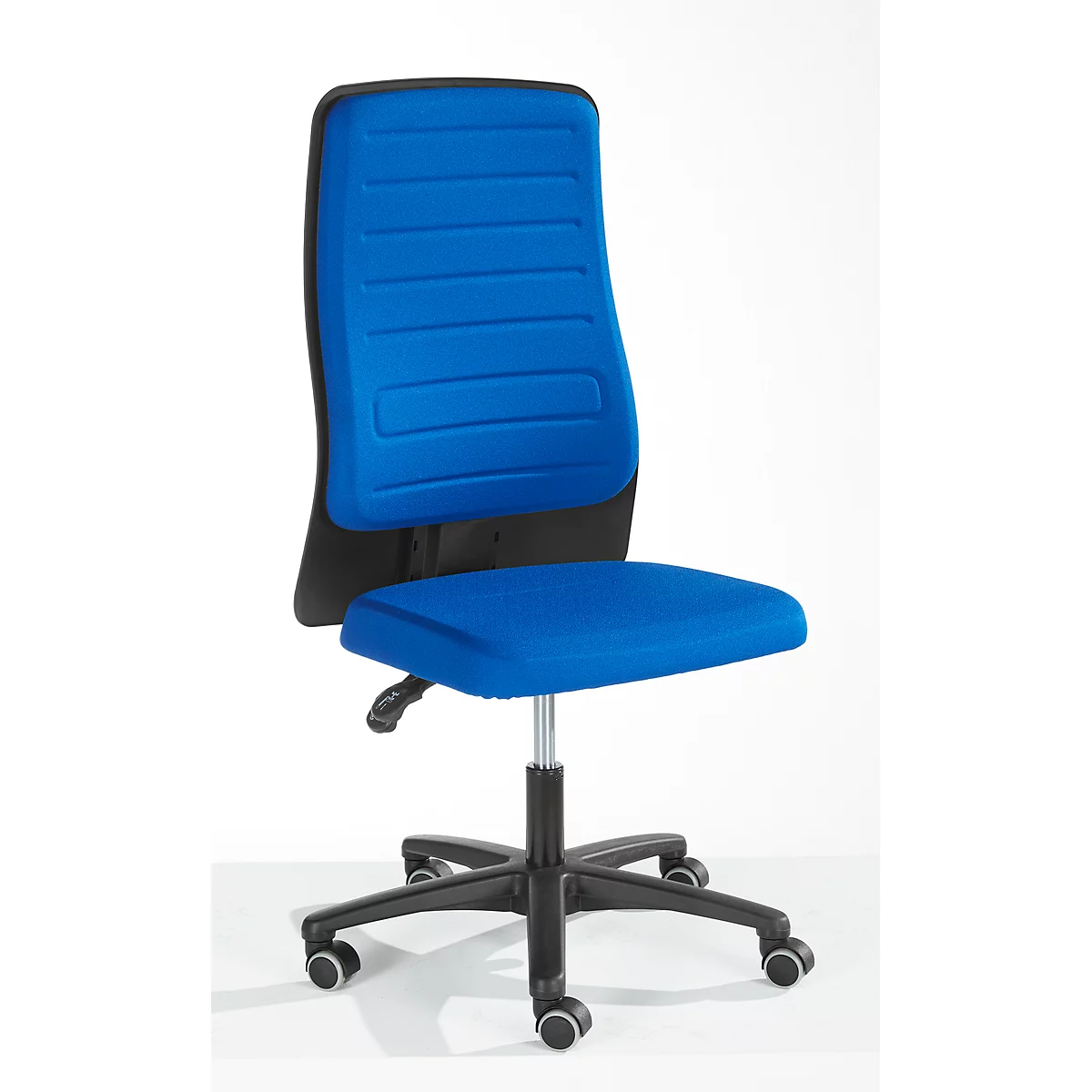 Chaise de bureau Prosedia ECCON plus-3, contact permanent, sans accoudoirs, dossier rembourré, avec support lombaire, assise plate, bleue