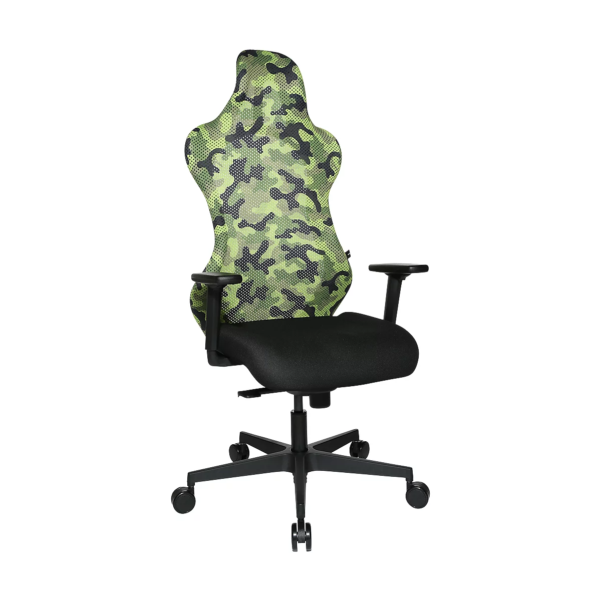 Chaise de bureau Sitness RS Sport Camouflage, avec accoudoirs, synchronisation 3D, assise en creux, appui-tête, vert/noir