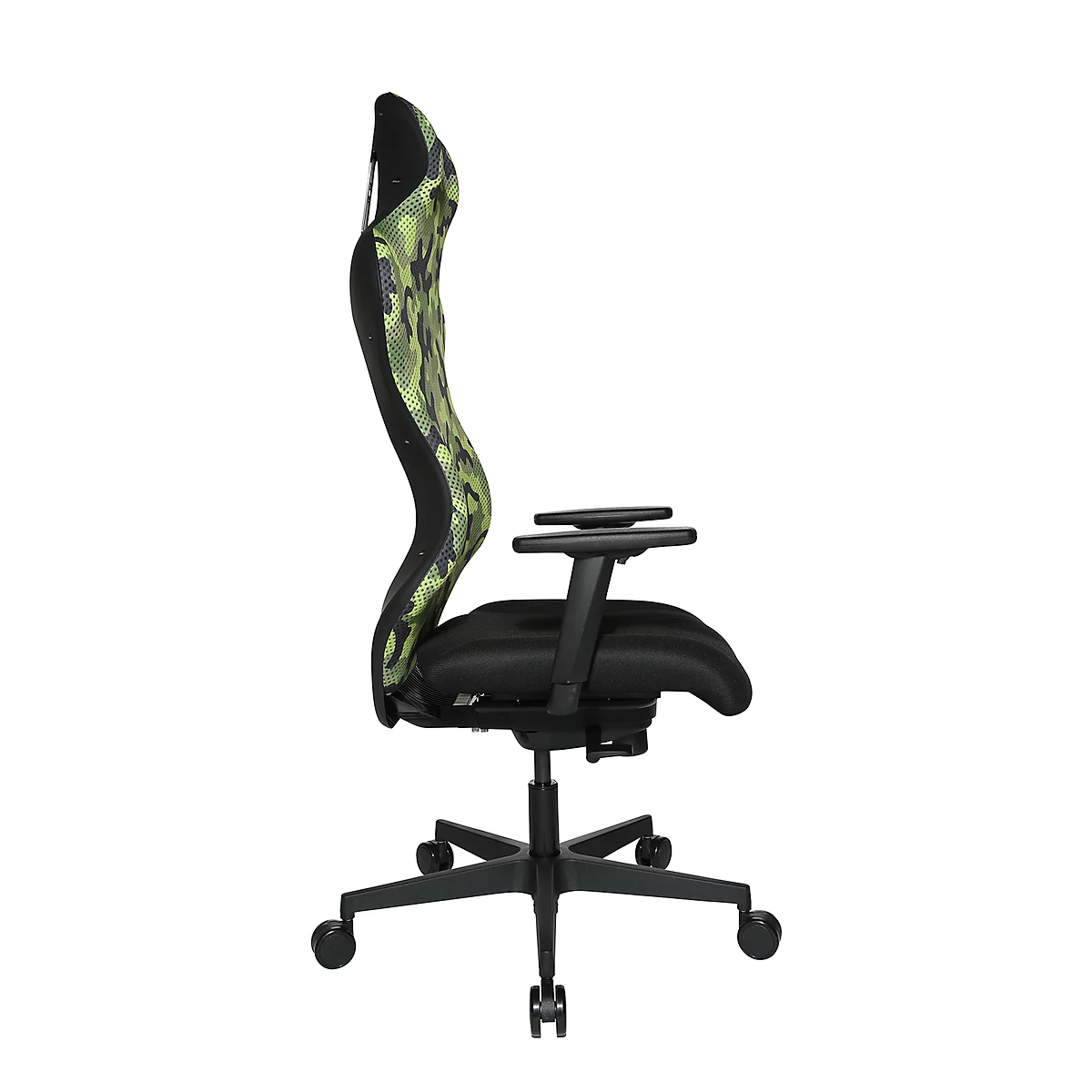 Chaise de bureau Sitness RS Sport Camouflage, avec accoudoirs, synchronisation 3D, assise en creux, appui-tête, vert/noir