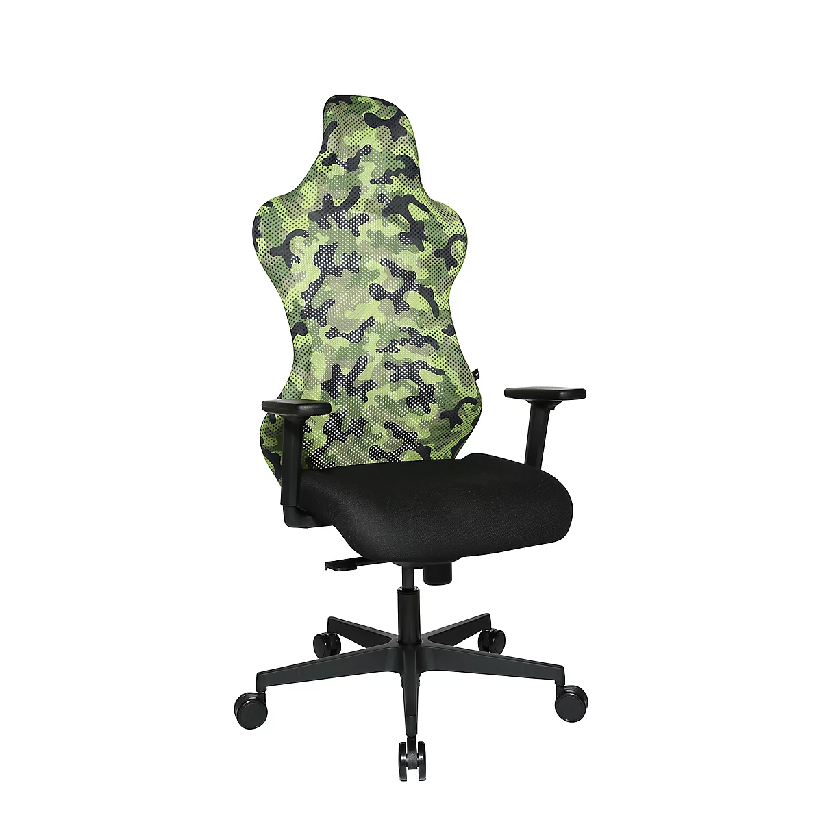 Chaise de bureau Sitness RS Sport Camouflage, avec accoudoirs, synchronisation 3D, assise en creux, appui-tête, vert/noir