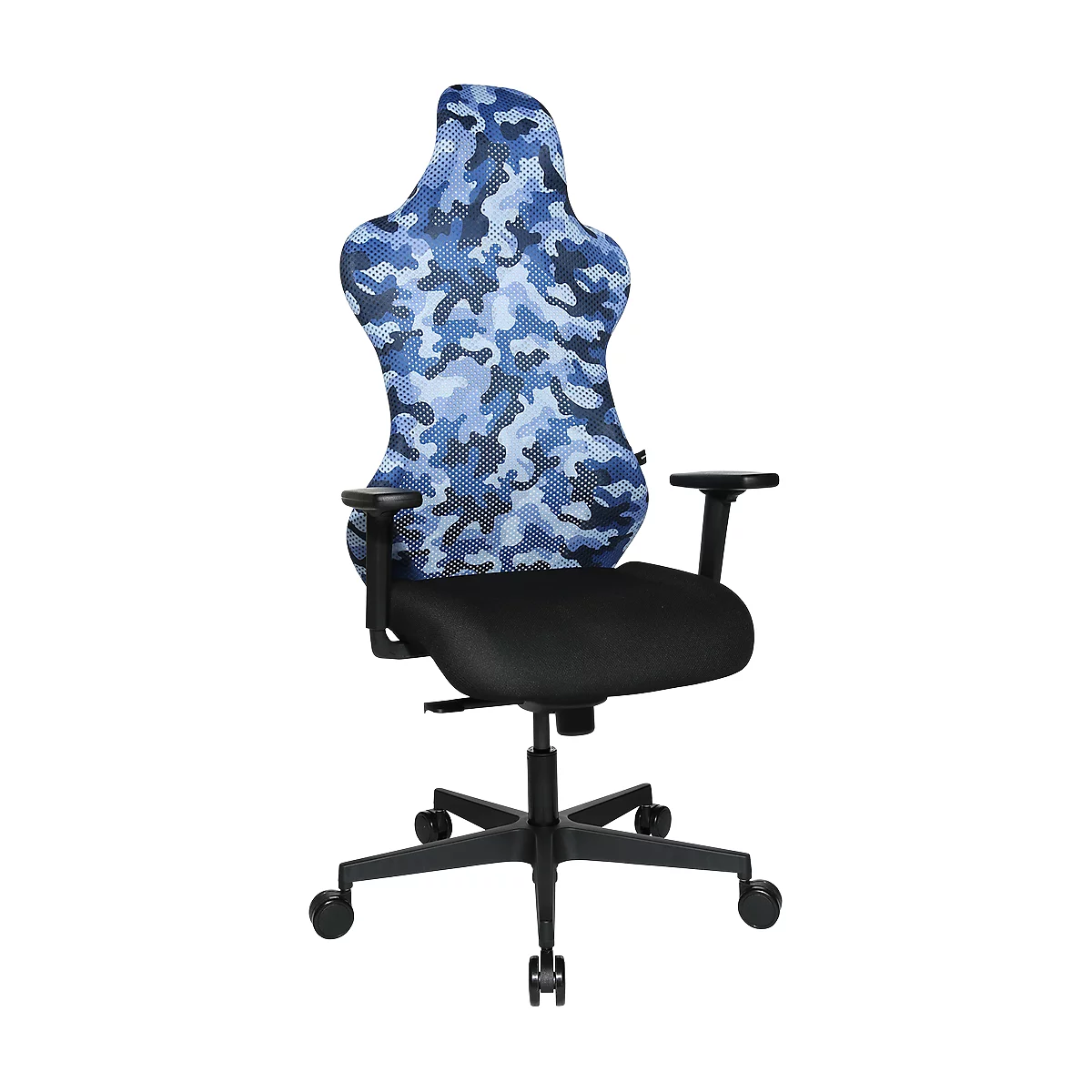 Chaise de bureau Sitness RS Sport Camouflage, avec accoudoirs, synchronisation 3D, siège en forme d'auge, appui-tête, bleu/noir
