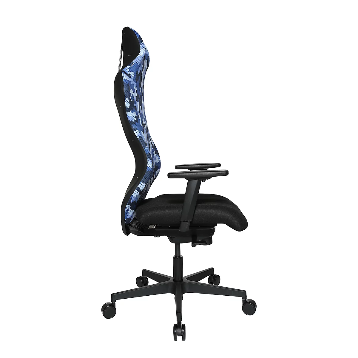 Chaise de bureau Sitness RS Sport Camouflage, avec accoudoirs, synchronisation 3D, siège en forme d'auge, appui-tête, bleu/noir