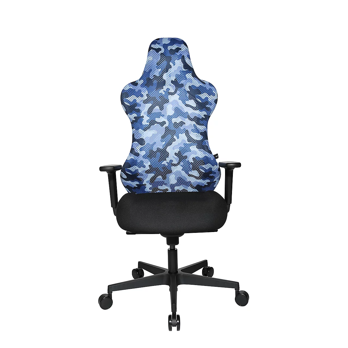 Chaise de bureau Sitness RS Sport Camouflage, avec accoudoirs, synchronisation 3D, siège en forme d'auge, appui-tête, bleu/noir
