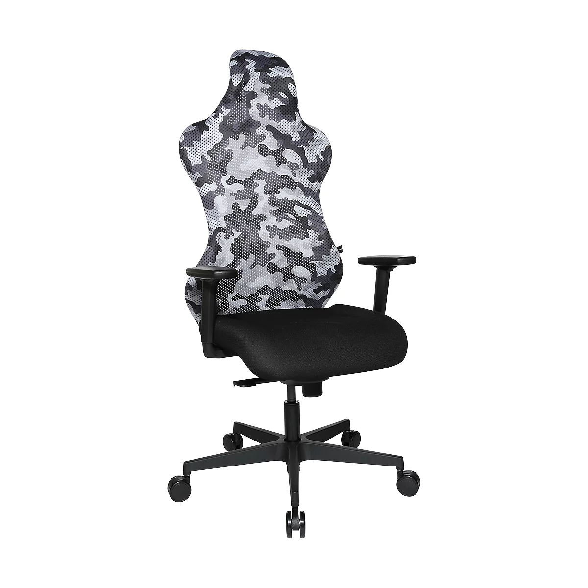 Chaise de bureau Sitness RS Sport Camouflage, avec accoudoirs, synchronisation 3D, siège en forme d'auge, appui-tête, gris blanc/noir