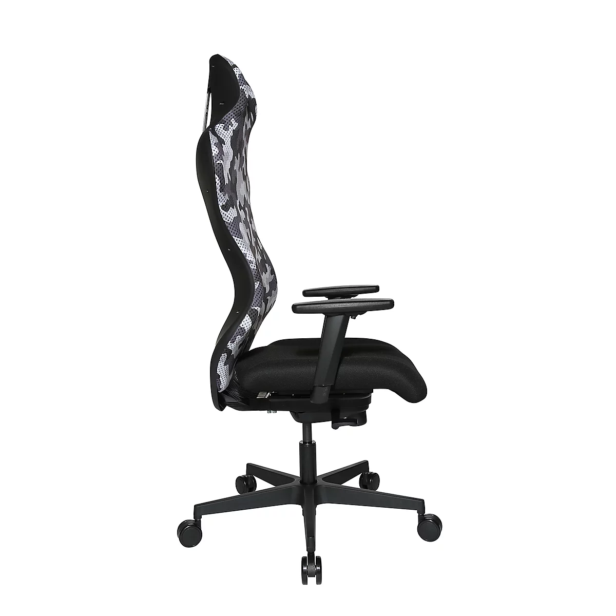 Chaise de bureau Sitness RS Sport Camouflage, avec accoudoirs, synchronisation 3D, siège en forme d'auge, appui-tête, gris blanc/noir