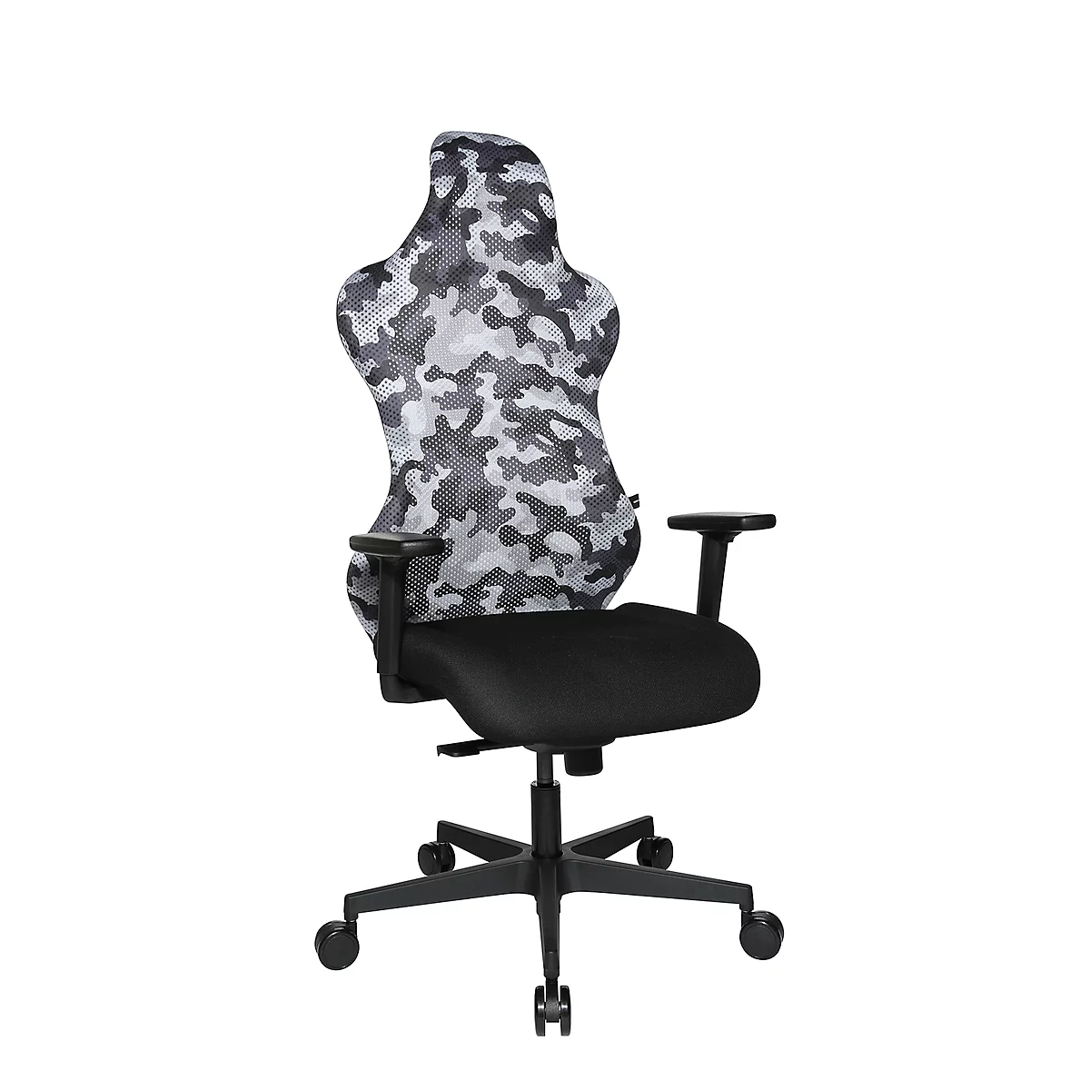 Chaise de bureau Sitness RS Sport Camouflage, avec accoudoirs, synchronisation 3D, siège en forme d'auge, appui-tête, gris blanc/noir