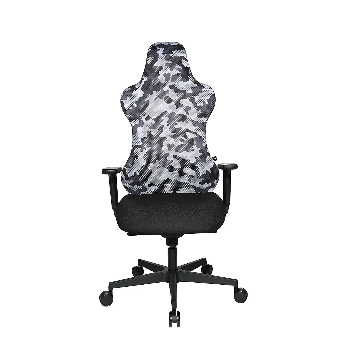 Chaise de bureau Sitness RS Sport Camouflage, avec accoudoirs, synchronisation 3D, siège en forme d'auge, appui-tête, gris blanc/noir