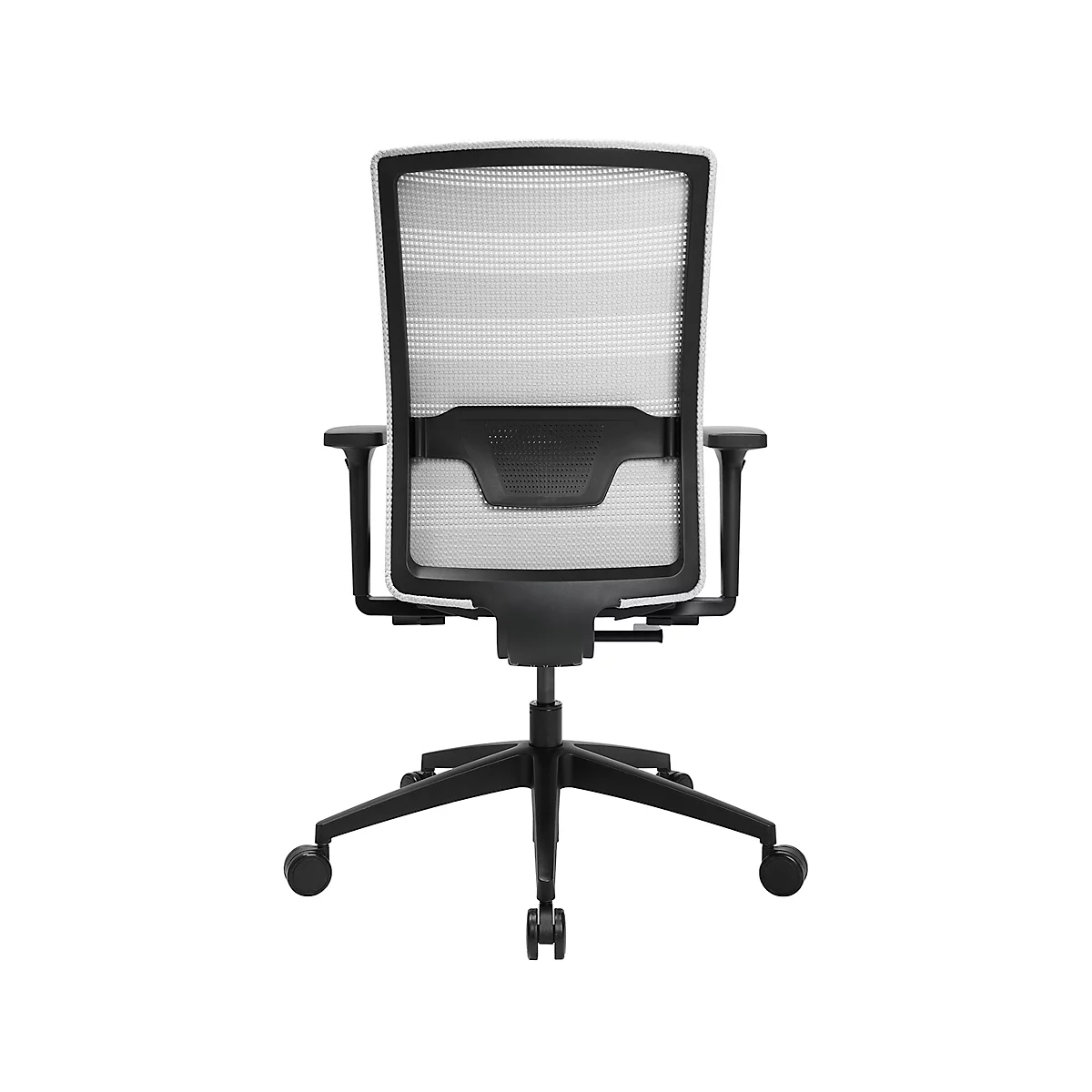 Chaise de bureau Topstar AirWork, avec accoudoirs, mécanisme auto-synchrone, assise multicouche, dossier résille avec soutien lombaire, blanc/noir