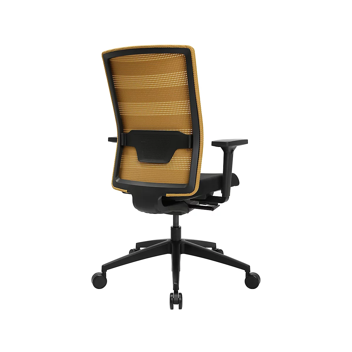 Chaise de bureau Topstar AirWork, avec accoudoirs, mécanisme auto-synchrone, assise multicouche, dossier résille avec soutien lombaire, ocre/noir