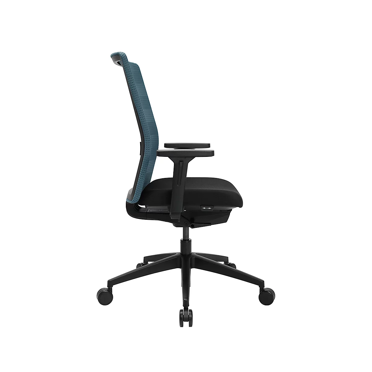 Chaise de bureau Topstar AirWork, avec accoudoirs, mécanisme auto-synchrone, assise multicouche, dossier résille avec soutien lombaire, pétrole/noir