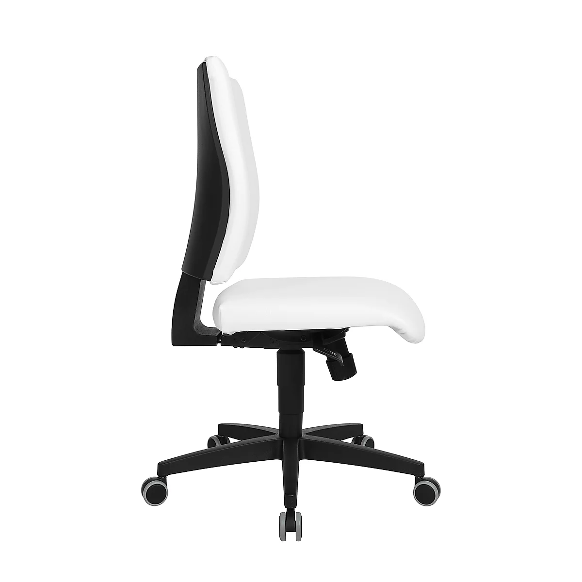 Chaise de bureau Topstar LIGHTSTAR 10, sans accoudoirs, mécanisme synchrone, assise plate, cuir synthétique résistant aux désinfectants, blanc/noir