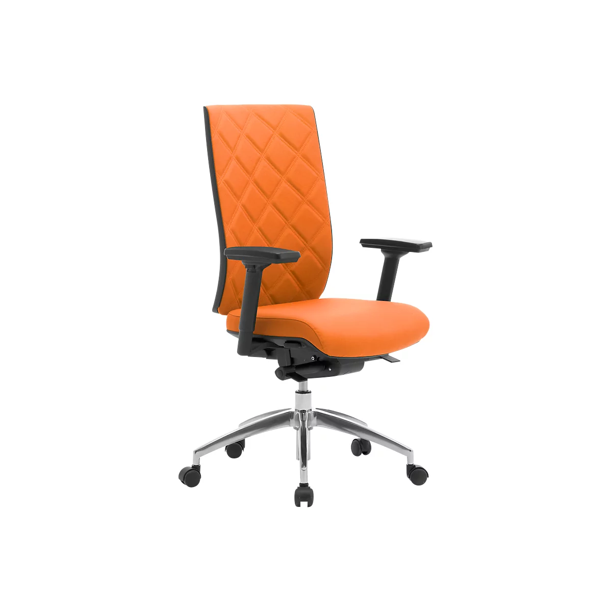Chaise de bureau WIKI, avec accoudoirs, dossier en tissu, structure en aluminium poli, orange