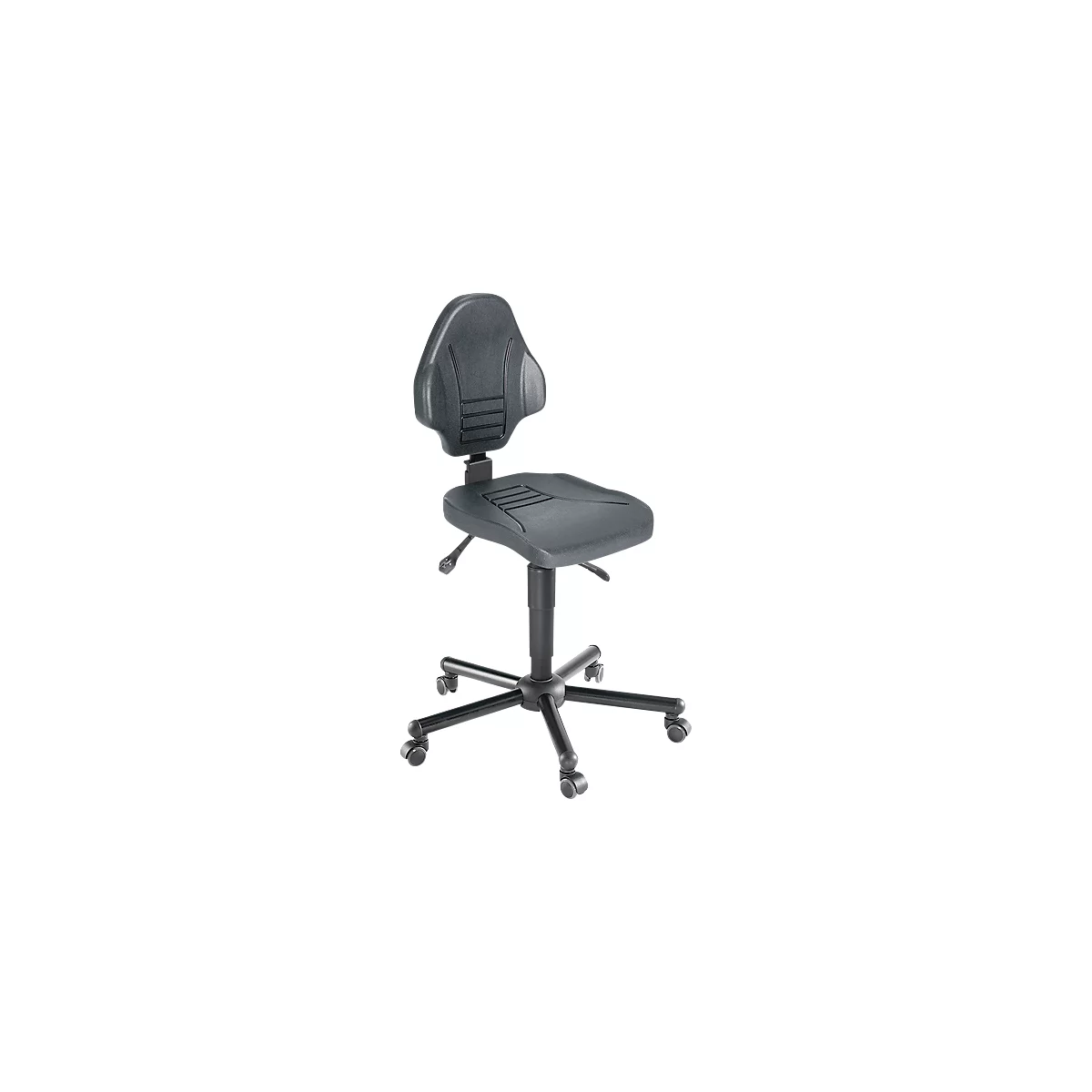 Chaise de travail pivotante XXL meychair Workster Pro W13-01070, avec roulettes, réglable en hauteur, jusqu'à 250 kg, acier &amp; mousse de polyuréthane, résistant aux désinfectants, noir