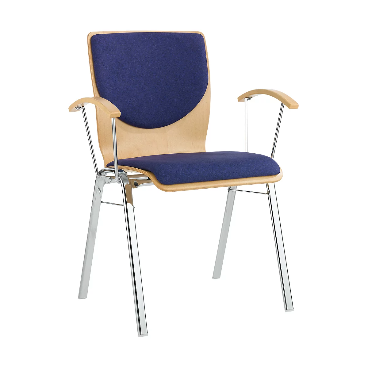 Chaise empilable 7450, siège moulé, soutien lombaire, Dossier rembourré, avec accoudoirs, tissu de revêtement Kashmara, bleu