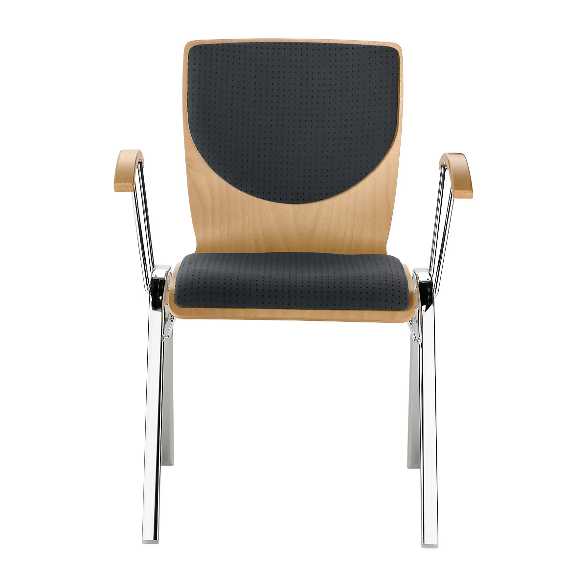 Chaise empilable 7450, siège moulé, soutien lombaire, Dossier rembourré, avec accoudoirs, Tissu de revêtement Point/Trevira CS, gris