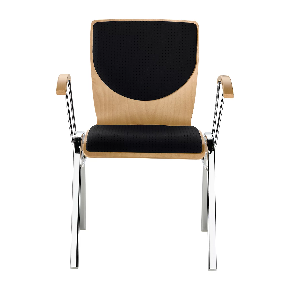 Chaise empilable 7450, siège moulé, soutien lombaire, Dossier rembourré, avec accoudoirs, Tissu de revêtement Point/Trevira CS, noir