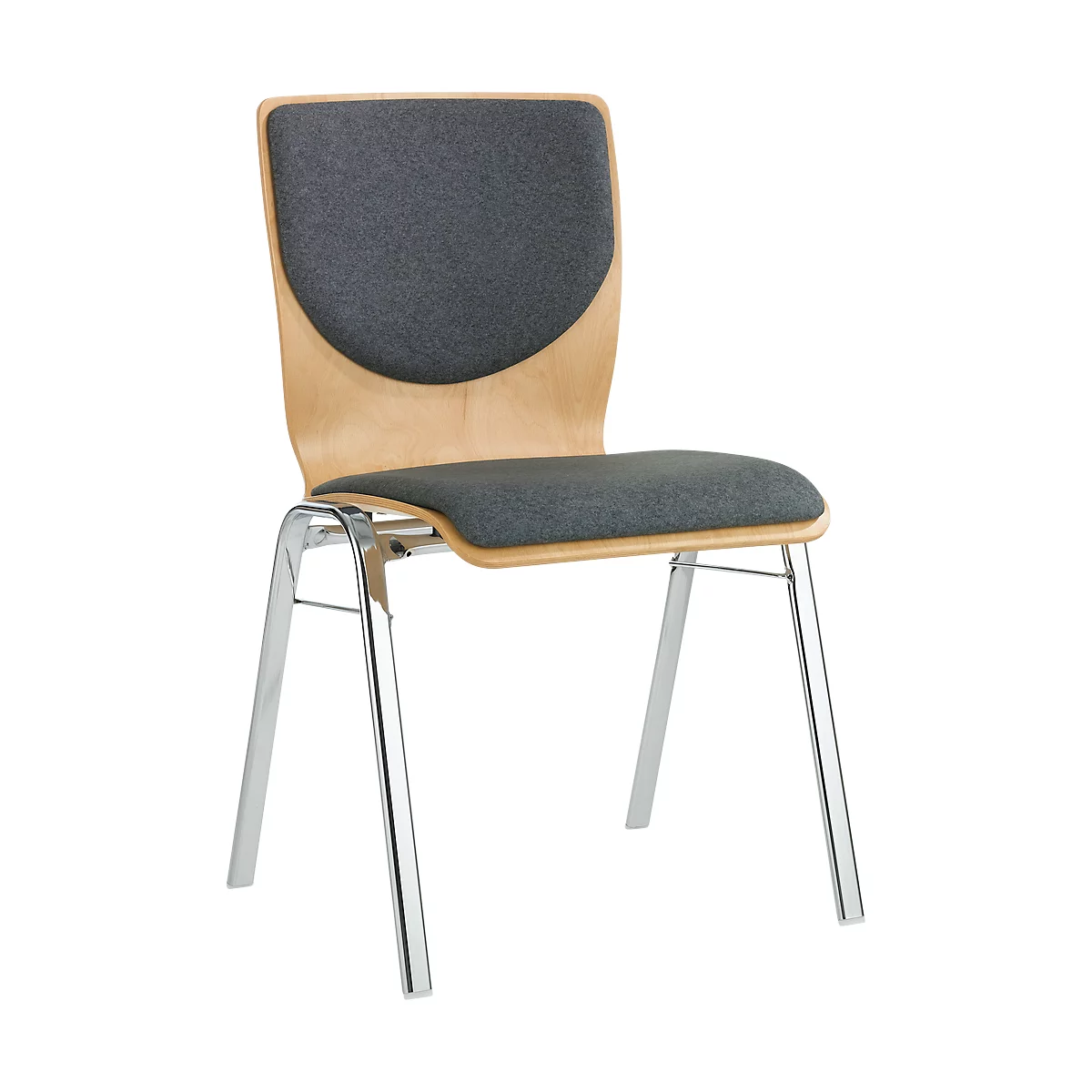 Chaise empilable 7450, siège moulé, soutien lombaire, Dossier rembourré, sans accoudoirs, tissu de revêtement Kashmara, gris