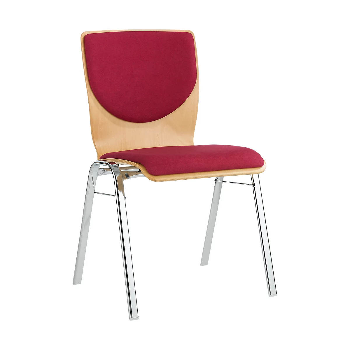 Chaise empilable 7450, siège moulé, soutien lombaire, Dossier rembourré, sans accoudoirs, tissu de revêtement Kashmara, rouge foncé