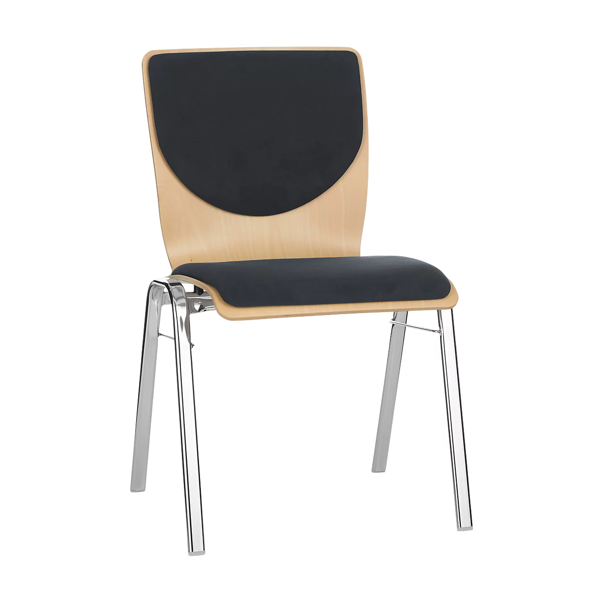 Chaise empilable 7450, siège moulé, soutien lombaire, Dossier rembourré, sans accoudoirs, Tissu de revêtement Point/Trevira CS, noir